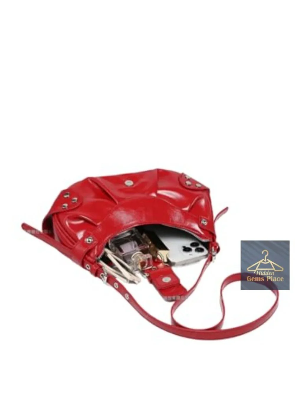 Y2K Faux Leather Shoulder Bag Hobo Clutch Purse Punk Handbag